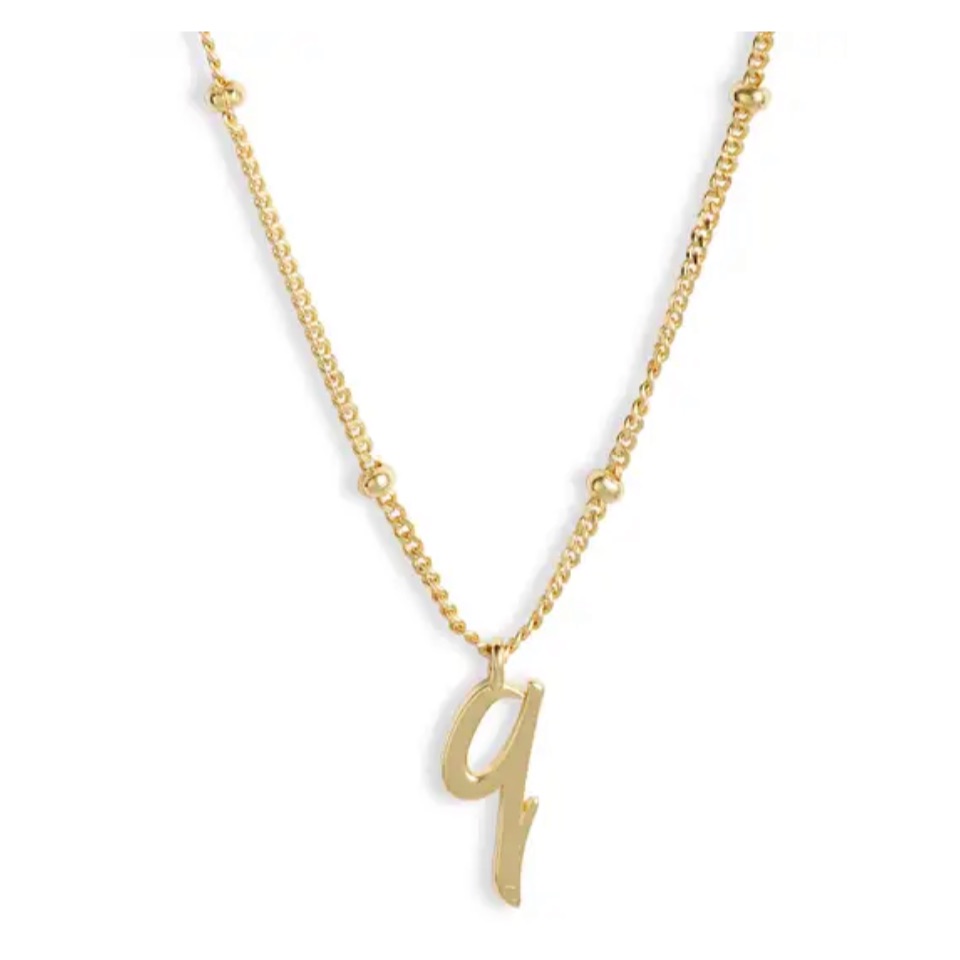 Argento Vivo Q Sterling Silver Rondelle Script Initial Pendant Necklace Gold Q